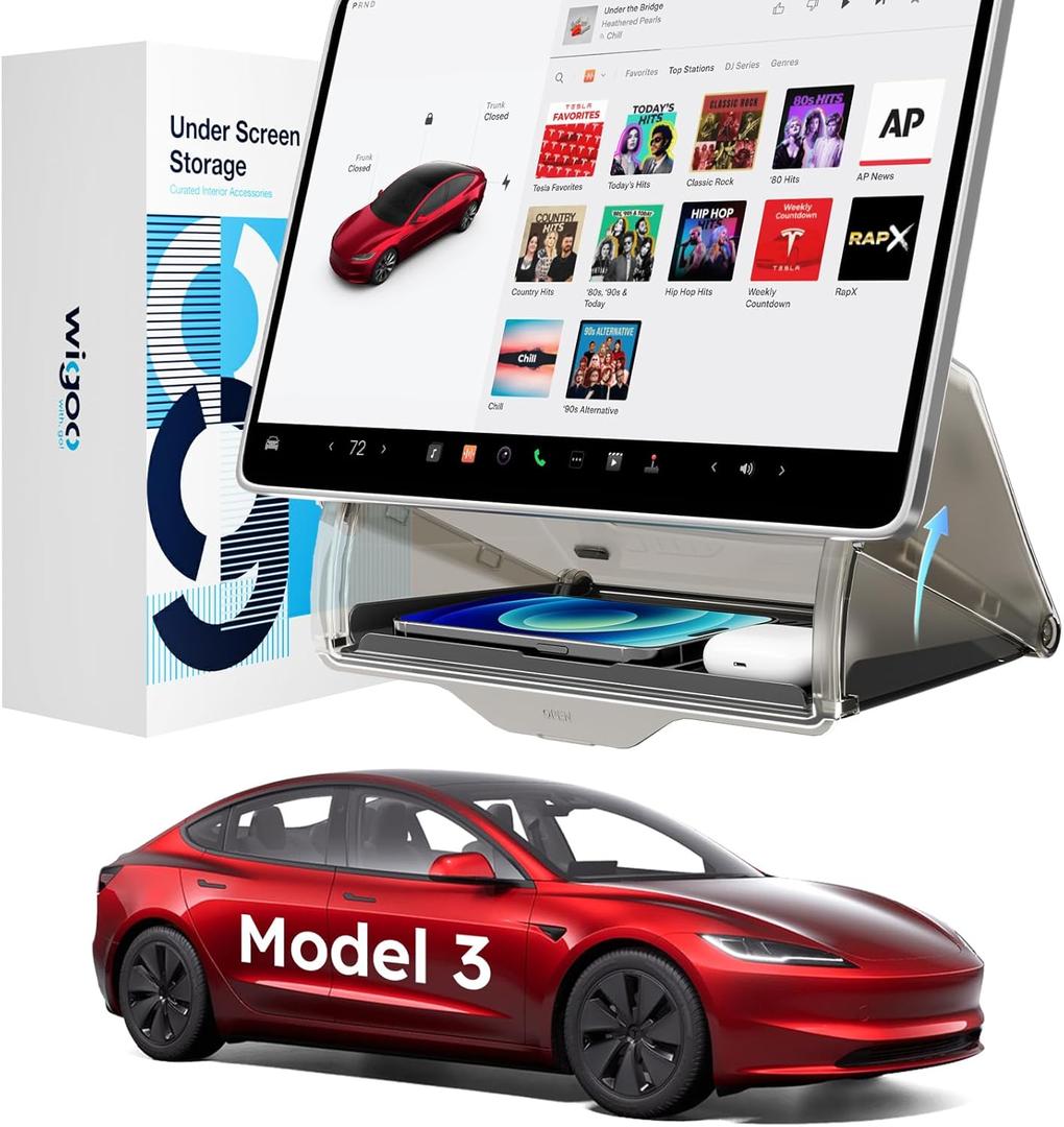 Under Screen Organizer for Model 3 2016~2026, Including Model 3 Highland 2024~2026 (Standard, Premium & Performance), Concealed Center Console Organizer Tray, Quick & Stable Installation