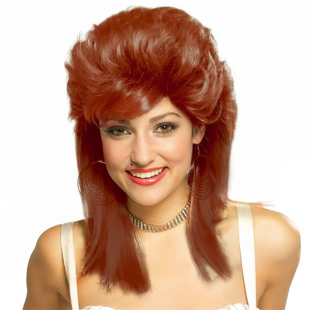 Swiking Orange Mullet Wig for Women Curly 70s 80s Rocker Shoulder Length Straight Natural Layered Hair Cosplay Synthetic Women Wigs(Orange)