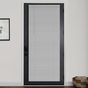 LazBlinds 1" Vinyl Mini Blinds for Doors, Cordless French Door Blinds for Privacy, Light Filtering Privacy Horizontal Shades for Front Door Patio Sidelight Glass Door, 34" W x 72" H, Grey