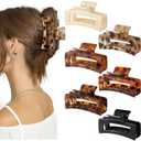 Auseibeely 6 Pcs Rectangle Tortoise Shell Claw Clip - 3.35 Inch Medium Hair Clips for Women and Girls, Non-slip Square Claw Clips for Thick/Thin Hair, Banana Jaw Clips Accessories for Gift