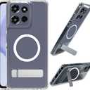 for Motorola Moto G Power 2025 Magnetic Case Clear Compatible with MagSafe, Built-in 2-Way Kickstand [Horizontal & Vertical Stand] Magnetic Crystal Clear Slim Fit Rugged Cover (Clear)