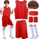 Liitrsh 6 Pcs Halloween 80s Men Workout Costume Set Include Tank Top Shorts Wristband Sweat Headband High Tube Socks Afro Wig (Medium)