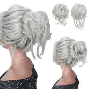 SARLA 2PCS White Messy Bun Hair Pieces for Women Wavy Curly Synthetic Hairpieces for Updos with Tendrils Fake Scrunchies Ponytail Extension