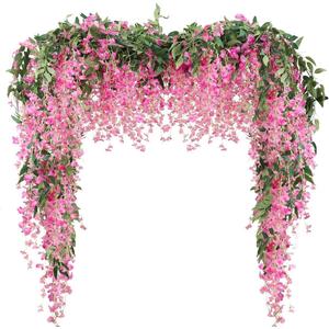 Veryhome 3Pcs 7.2Ft/Piece Artificial Flowers Wisteria Garland Artificial Wisteria Vine Hanging Flower Greenery Garland for Home Garden Outdoor Wedding Arch Floral Decor (Fuchsia)