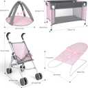 deAO Baby Doll Stroller Crib Bed Nursery Role Play Set Baby Doll with Accessories and Play Mat,Travel Cot,Bouncer,Foldable Stroller and Travel Bag Gifts for Toddlers Girls Boys