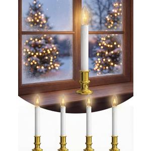 Oviejo 4 Pack Christmas Electric Candles, Dusk to Dawn Candle Lamps with Gold Base, Christmas Window Candles with On/Off for Home Table Weddings Holiday Decor (BO tear candlestick)
