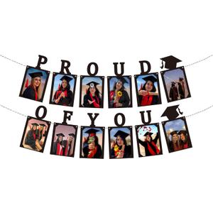 Flet Graduation Photo Banner For Party Decorations, Black Proud Of You Banners, Graduation Picture Banners, Congrats Of 2025 Banner For Middle High School College Party Supplies