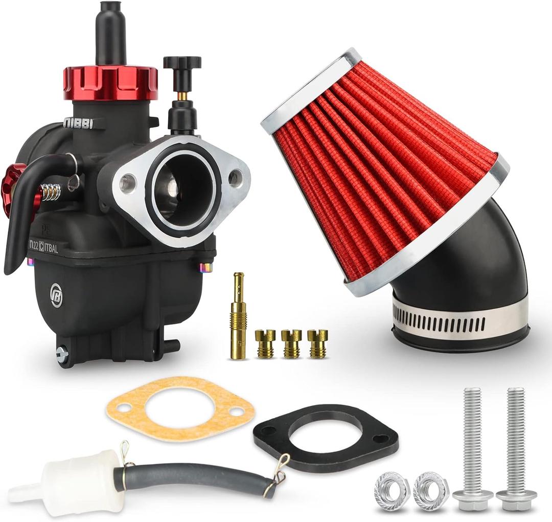 NIBBI PE22 Carburetor with 48mm Air Filters Kit,PE22mm FL Motorcycle Carb Fit for 125cc 130cc 140cc Dirt Bike Pit Bike Apollo TaoTao Lifan Kayo Honda SSR Motor Predator212