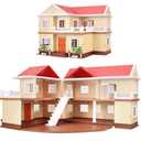 Family Cozy Cabin Doll House Playset, Dollhouse Furniture and Accessories,DIY Cottage Pretend Play Dollhouses, for Toddlers, Boys & Girls