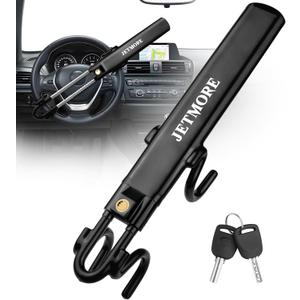 Jetmore Car Steering Wheel Lock Anti-Theft Device, Car Lock Steering Wheel, Wheel Locks for Cars, Anti-Theft Car, Two-Hook, Reinforced Alloy Steel, Fit for Street & Overnight Parking, High-Risk Areas (Black)