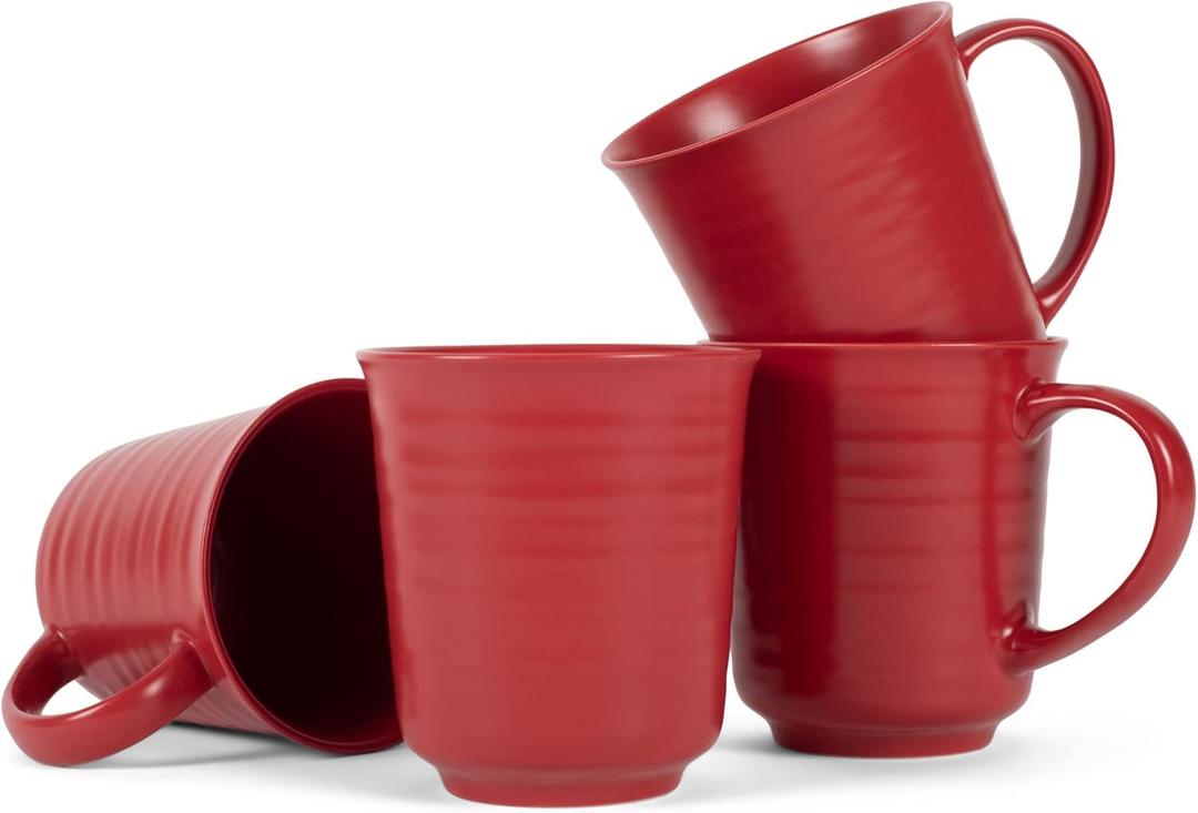 Elanze Designs Red Matte Glaze Finish 17 ounce Stoneware Coffee Cup Mugs Set of 4