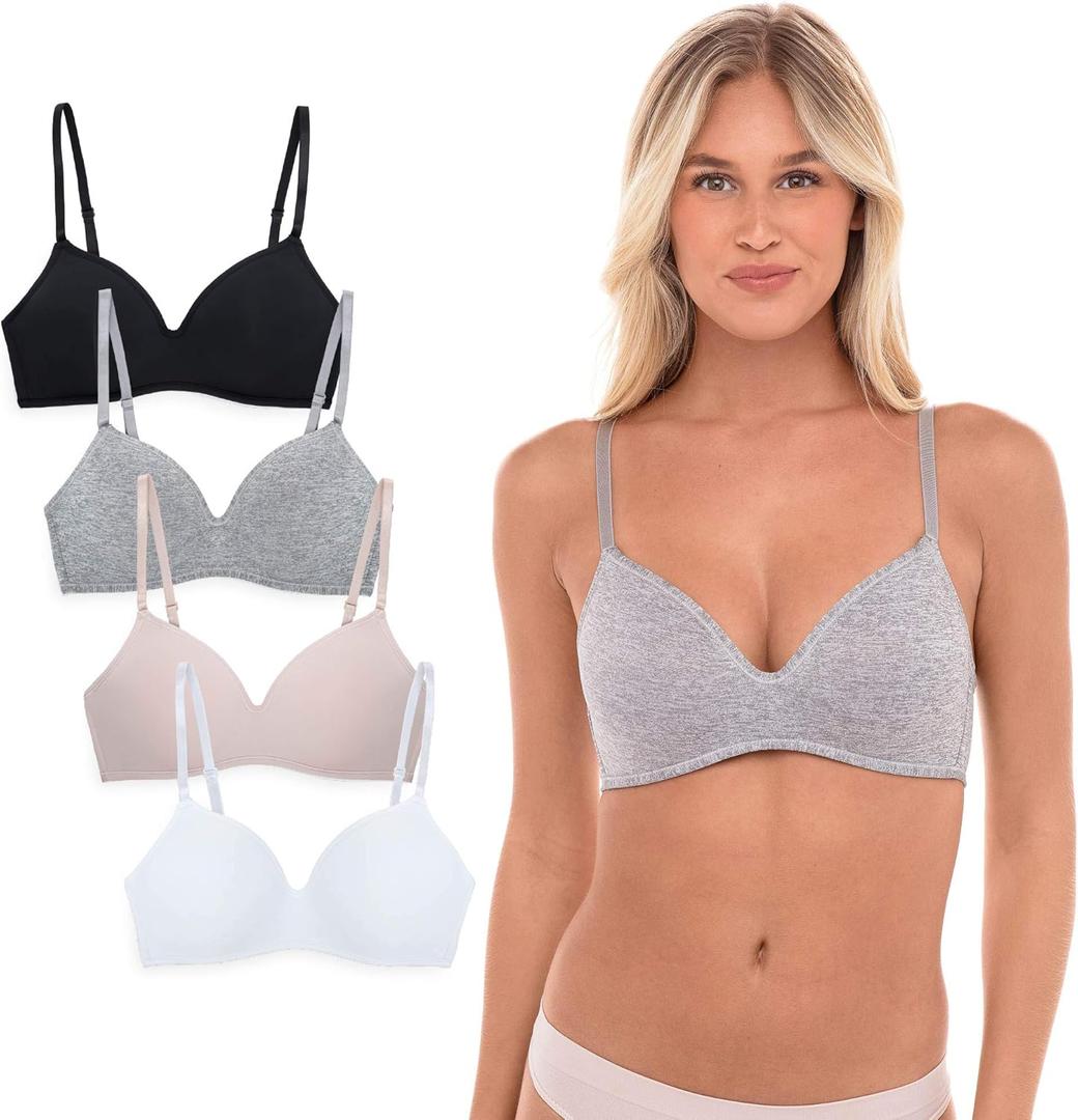 4 Pack Wirefree Bra - Women's Flexible Soft Foam Wireless No Wire Soft Pad T Shirt Bra Value Pack ((32) 32A)