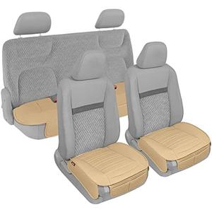 Motor Trend Seat Covers for Cars Trucks SUV, Faux Leather Full Set Beige Padded Car Seat Covers with Storage Pockets, Premium Interior Car Seat Cover, Pack of 1