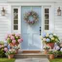 26" Spring Summer Wreaths for Front Door, Artificial Green Eucalyptus Lavender Purple Daisies Wildflower Berries Handmade Floral Year Round Indoor Outdoor Porch Home Decor