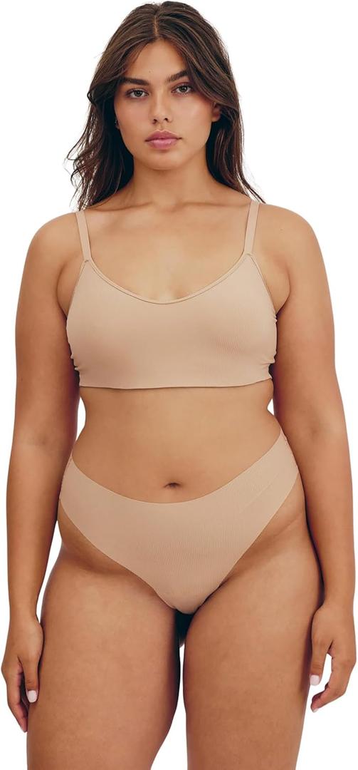 Organic Basics Womens Naked Ribbed Thong Underwear, Hazelnut, X-Small