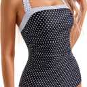 SUUKSESS Women Sexy Tummy Control One Piece Swimsuits Halter Slimming Retro Monokini Bathing Suits Color Block Swimwear(Black White Polka Dots,S)