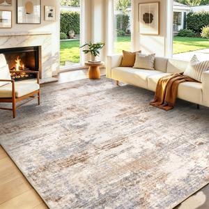 Washable Area Rug Living Room Rugs-9x12 Large Soft Non-Slip Carpet for Bedroom Dining Room Modern Abstract Neutral Low Pile Floor Rugs Stain Resistant Indoor Nursery Home Office,Brown Grey