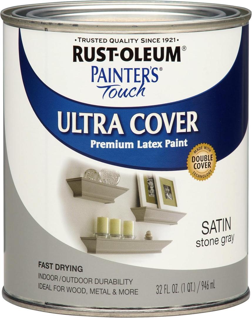 Rust-Oleum 267335 Painter's Touch Latex Acrylic Paint, Satin Stone Gray 32 Fl Oz Rust-Oleum 267335 Painter's Touch Latex Acrylic Paint, Satin Stone Gray 32 Fl Oz