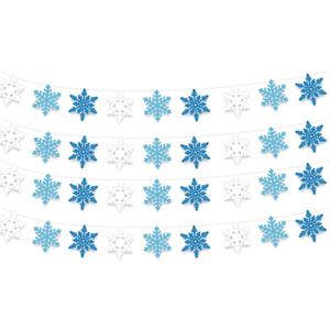 Whaline 4Pcs Snowflake Felt Banner White Blue Snowflake Garland Winter Bunting Garland for Christmas Winter Holiday Hanging Decoration