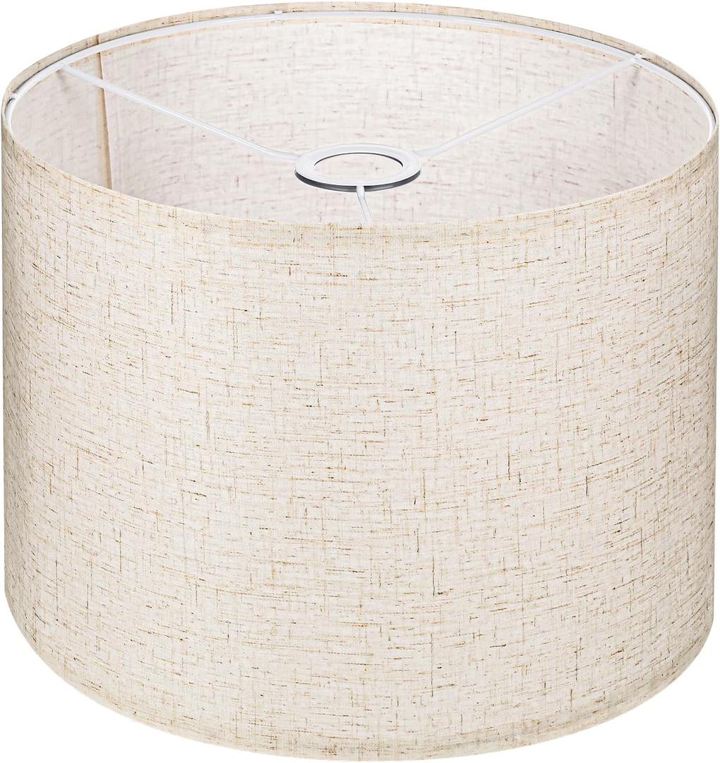 Large Drum Beige Lamp Shades, Replacement Linen Lamp Shade, Natural Linen Hand Crafted Shade for Table Floor Chandelier Lamps, Easy Assembly Required(13 x 13X 9.8")