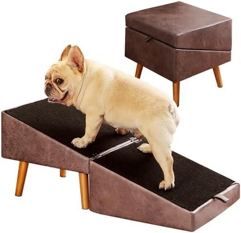 Dog Stairs for Small Dogs and Cats, Dog Ramp for Couch and Bed, Foldable 2-in-1 Wooden Pet Steps for Puppy, Split Ottoman Design