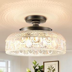 Lamomo Semi Flush Mount Ceiling Light,Upgraded Larger Bronze Hallway Light Fixture,3-Bulb Globe Glass Close to Ceiling Scone, Indoor Hanging Light for Bedroom Kitchen Porch Hallway,Bulbs Not Included