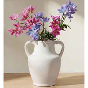 Ceramic Flower Vase with Handles, 8.66 inch Tall Ceramic Vase Farmhouse Rustic Vases Decorative Pottery Vases for Home Decor Living Room Bookshelf Table Centerpiece Desk Bathroom Fireplace, White