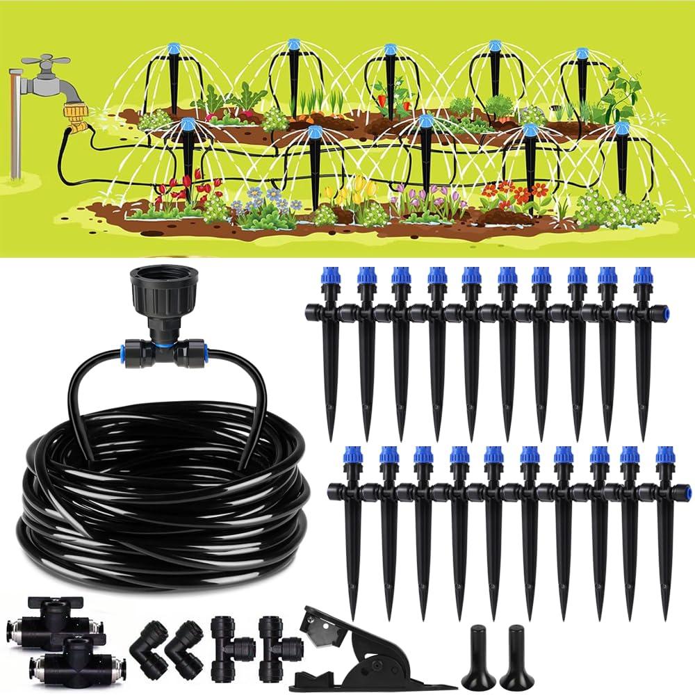 65.6FT Drip Irrigation Kit Quick-Connect Plant Watering System 1/4" Blank Distribution Tubing DIY Automatic Irrigation Equipment Set for Garden Greenhouse Flower Bed Patio Lawn Raised Plants Vegetable