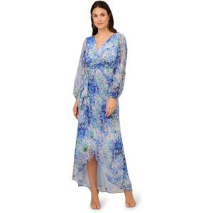 Adrianna Papell Women's Long Printed Gown (12, Blue Multi)