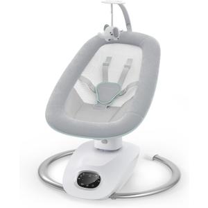 Momcozy CocoSway 3D-Motion Baby Swing for Infants to Toddlers, 6 Motion Modes & 4 Speeds, 180 Rotating Seat, Remote Control, Reclining Seat with 5-Point Harness, 8 Preset Lullabies, Grey