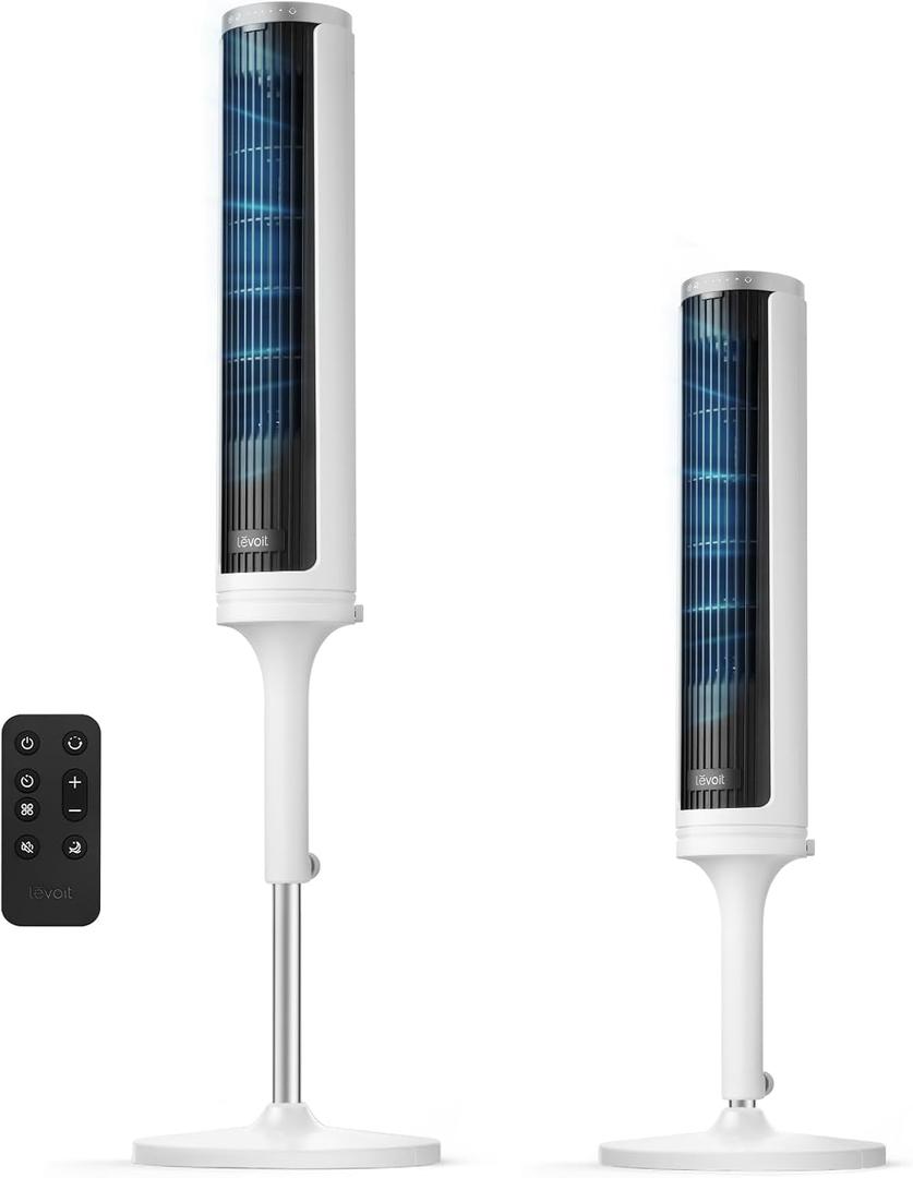 LEVOIT Tower Fan for Bedroom, Standing Fan with 36-47 Adjustable Height, 90 Oscillating Room Fan, 28dB Quiet for Sleep, 23 ft/s Velocity, 5 Speeds 4 Modes, 12H Timer, Remoter, for Home, White