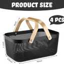 Sadnyy 4 Pcs Plastic Mesh Garden Harvest Basket Storage Basket with Wooden Handle Multi Functional Mesh Bin for Kitchen Cabinet Picnic Fruit Vegetable Gathering Organizer(Large,Black)