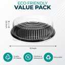 12" Catering Trays With Lids [3 Pack] - Black Serving Tray, Clear Lid, Plastic Disposable Round Party Platters, Flan Containers, Dessert Sandwich Cookie Food Trays for Parties
