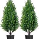 Set of 2 3FT Faux Topiary Cedar Trees, Realistic Outdoor Artificial Evergreen Plants with Pots, UV Resistant Topiaries Bushes Potted Fake Cypress Tree Shrubs for Porch Garden Home Office Decor