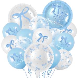 43Pcs Blue Bow Balloons Party Decorations - Coquette Bow Birthday Decorations Blue and White Bow Themed Birthday Balloons for Girls Baby Shower,Bachelorette Party Supplies