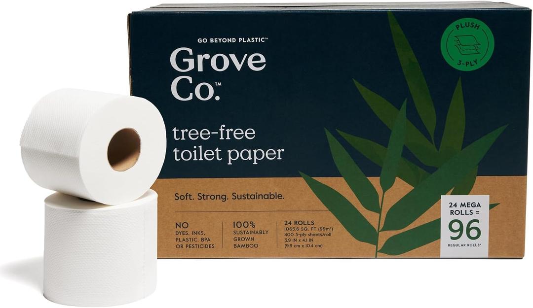 Grove Co. Ultra Soft Bamboo, Tree Free Toilet Paper, 24 Rolls, 3-Ply