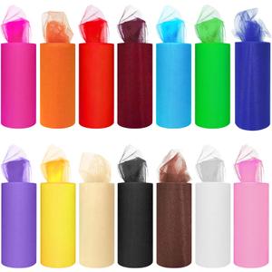 14 Colors Tulle Rolls 6 by 25 Yards (75 Feet) Rainbow Tulle Netting Fabric Spool for DIY Tutu Skirt Gift Bow Craft Wedding Party Decorations
