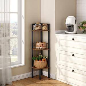Tajsoon Small Corner Shelf Stand 3 Tier 39.6" Industrial Corner Ladder Shelf, Tall Display Shelf for Bedroom, Living Room, Office, Kitchen, Rustic Brown