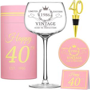 40th Birthday Gifts for Her - Limited Edition Wine Glass Gift Box Set - Unique 40th Bday Gifts Ideas for Women, Friends, Sister, Mom, Wife, Daughter - 40 Years Old Gift, Party Decorations Supplies