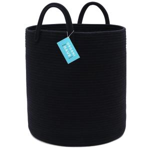 OrganiHaus Black Laundry Basket 15x18 | Tall Woven Baskets for Storage | Boho Blanket Basket Living Room | Large Basket for Storage | Soft Pillow Basket & Blanket Holder | Woven Laundry Hamper (Tall (15x18"), Full Black)