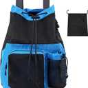 Lohol Large Mesh Drawstring Backpack with Shoe Bag, Durable Swimming String Sack with Handle for Sports Gym Yoga Beach Travel (Blue)