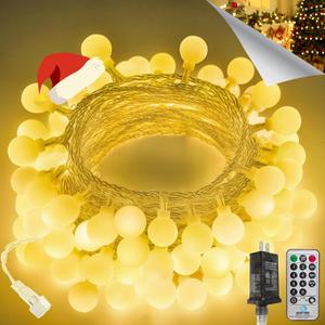 LORRYTE Connectable 43FT 100LED Globe String Lights | 8 Modes Warm White Christmas String Lights Plug in with Remote | Hanging Fairy Light for Indoor Outdoor Bedroom Party Christmas Tree Decor