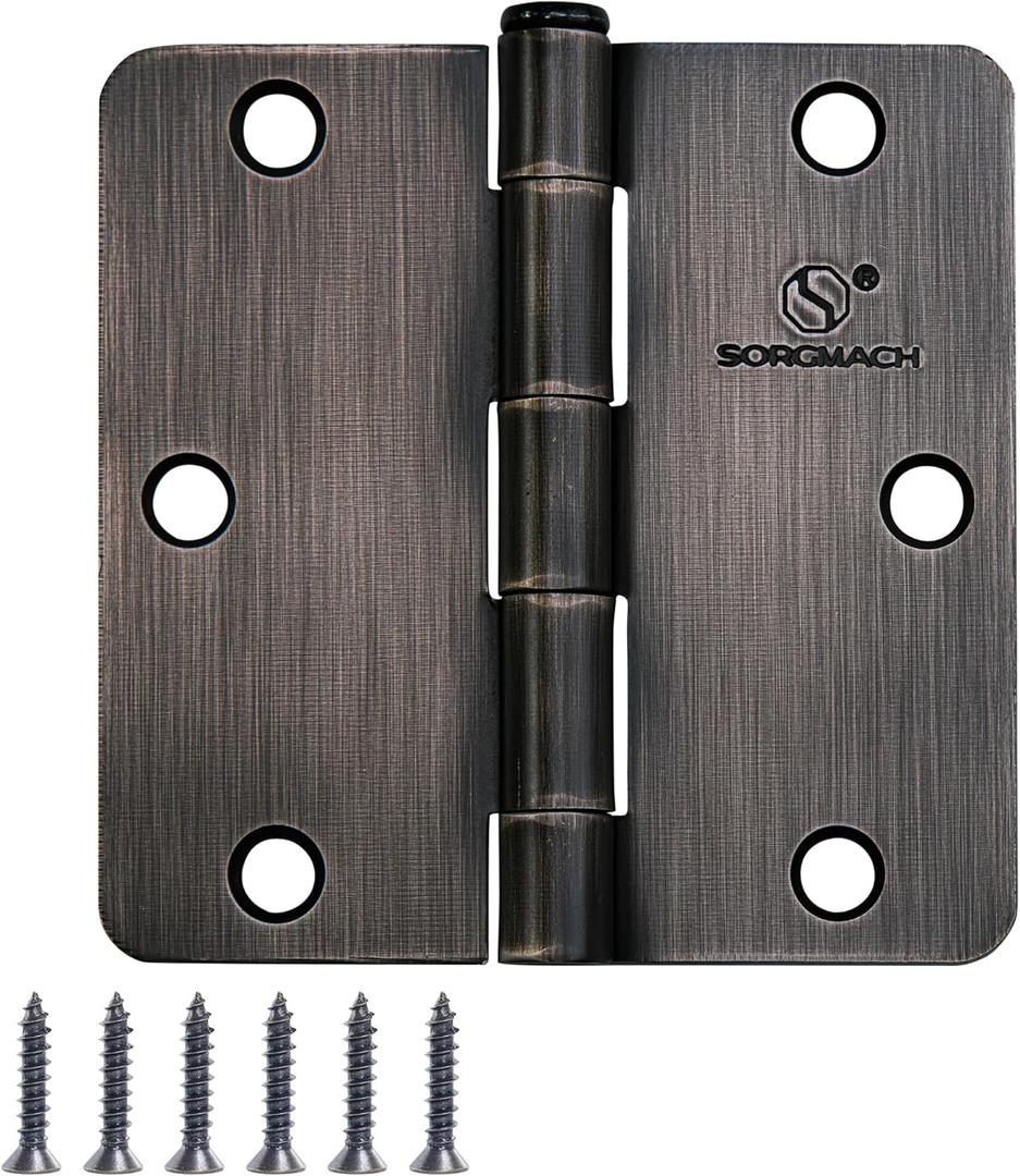 Door Hinge 3 1/2 Inch Interior Door Hinges Oil Rubbed Bronze Black 3.5 Inch Interior Hinges 1/4" Radius Flat Iron Hinge 3 "x 3 " Door Hardware - 3 Pieces