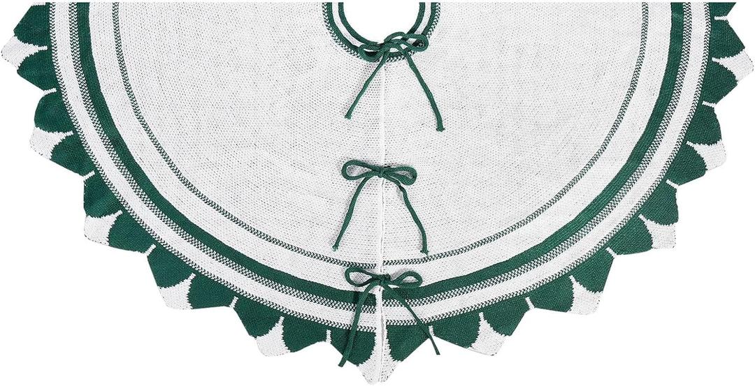 Christmas Tree Skirt, Knitting Christmas Tree Skirt Trees Ground Cover 71cm with Button Fastening for Seasonal Holiday Festival Decors