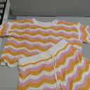 NIFTRIRY 2 Piece Sets for Women Short Sleeve Striepd Crochet Cover Up Tied Shorts Beach Clothes Pink (Large)