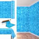 Oudain 1 Roll 1200" x 54" Pool Table Cover Summer Pool Party Tablecloth Blue Mosaic Backdrop Plastic Classroom Decor Ocean Tablecover Bulletin Board for Beach Birthday Party Decoration