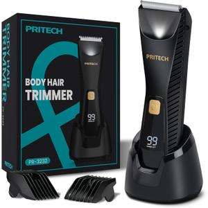 PRITECH Manscape Body Hair Trimmer for Men - Waterproof Pubic Hair Ball Trimmer, Ceramic Blade Electric Body Shavers for Men with USB-C Charging, Wet & Dry Use & Nick-Free Razor, Sensitive Skin Safe