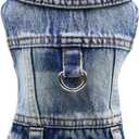 Dog Jean Jacket, Blue Denim Shirt Classic Lapel Vest Coat Costume Puppy T-Shirt, Comfort Tank Top Cool Apparel, Washed Pet Clothes for Dogs Boy Girl (with D-Ring, Large)