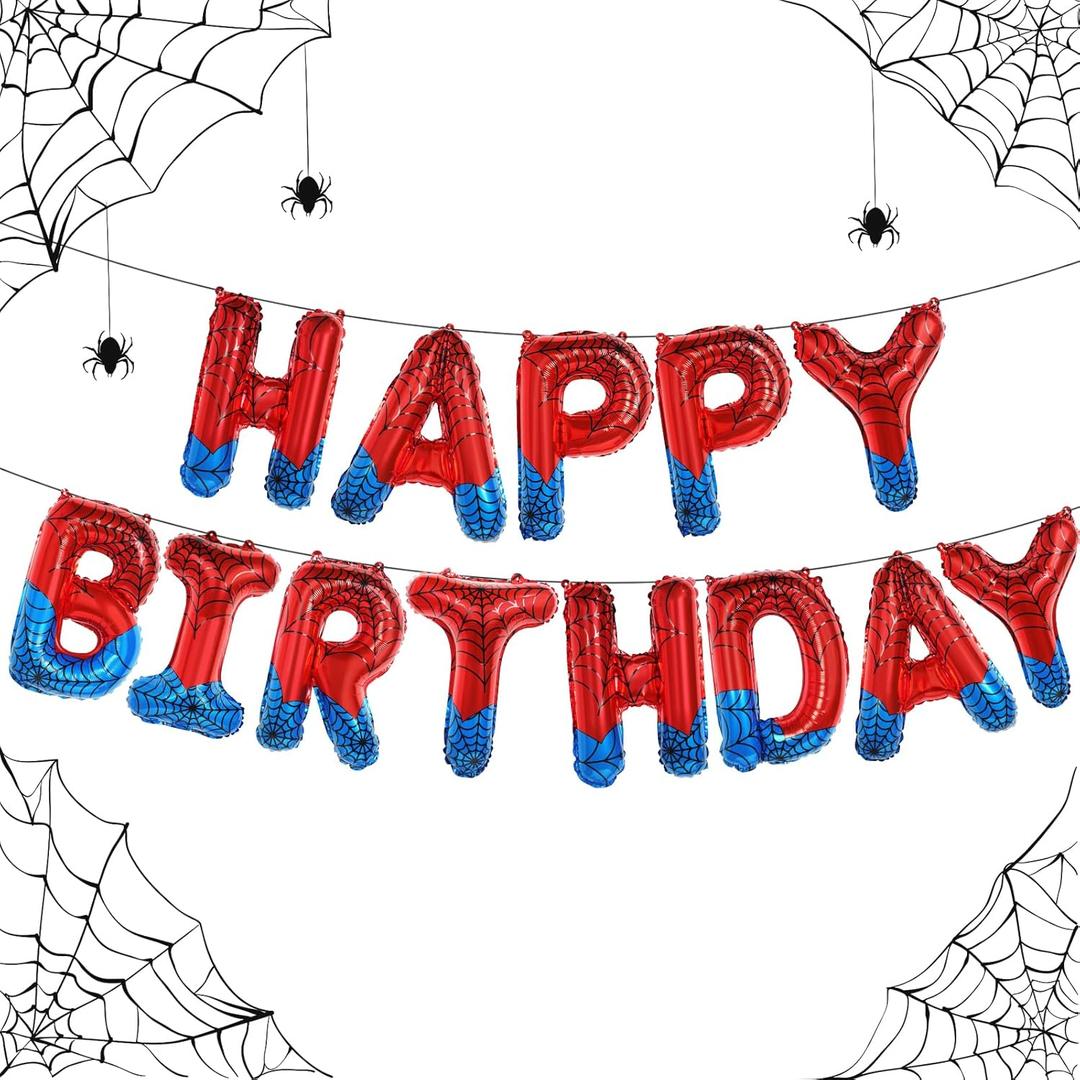 Spider Theme Happy Birthday Banner Party Decorations Balloons Letters Signs Superhero Party Supplies for Boy