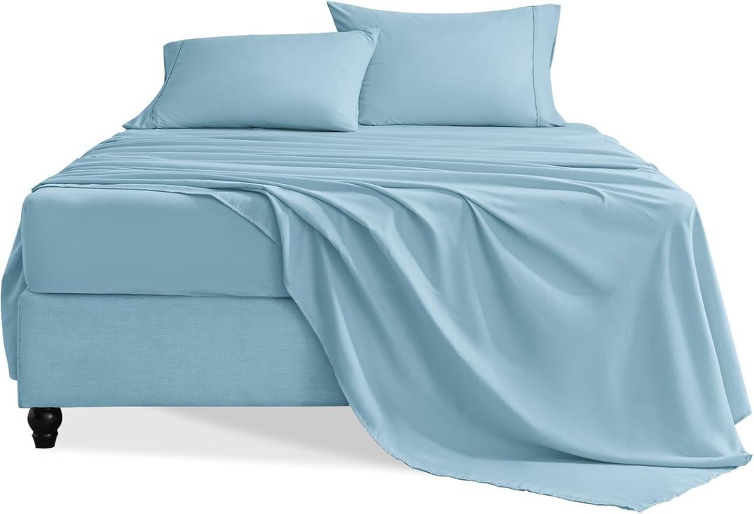 Queen Sheet Set, 4 Pieces Hotel Luxury Soft Microfiber Queen Bed Sheets Set, Up to 16" Deep Pockets, Oeko-Tex Sheets with Elastic, Breathable, Wrinkle Free (Sky Blue, Queen)